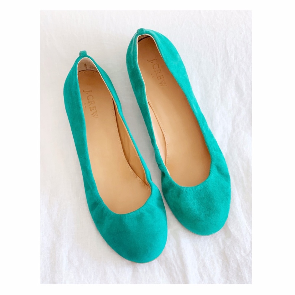 J Crew Suede Green Teal Ballet Flats size 9 NEW